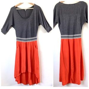 Splendid Gray Orange Hi Low Dolman Sleeve Dress XS